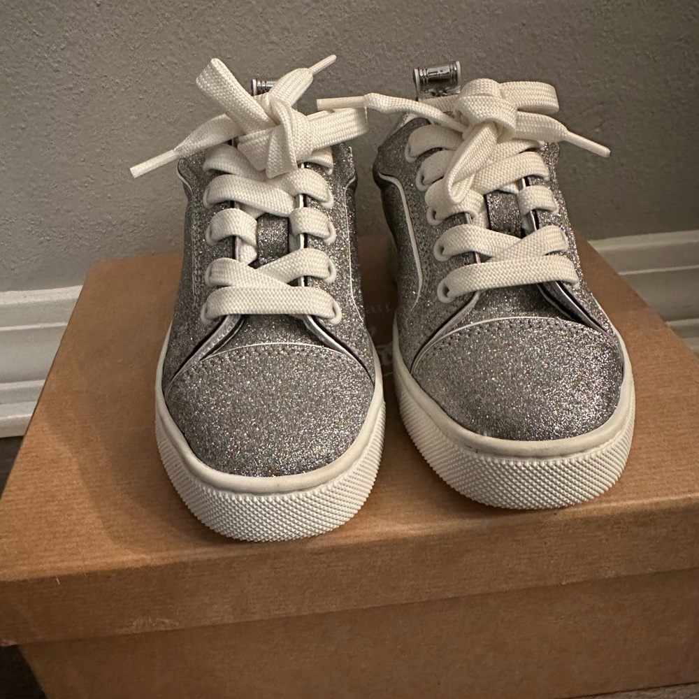 Christian Louboutin Funnyto Sneakers - Glittered calf leather -Silver-Kids 10C